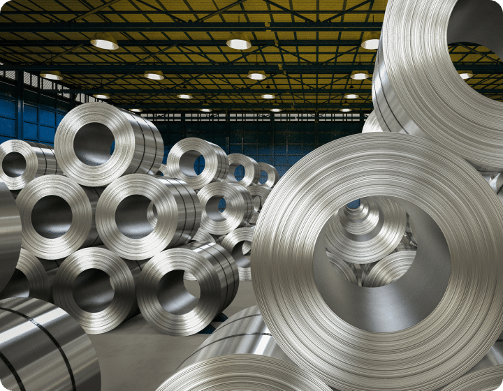 Tin Mill and Flat Rolled steel products in a warehouse